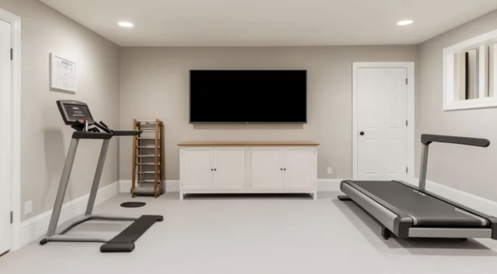 Fitness gym basement conversion in a home
